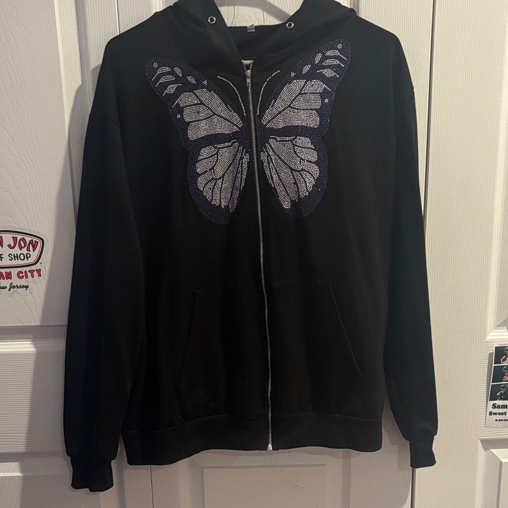 Black Hoodie with Butterfly Design